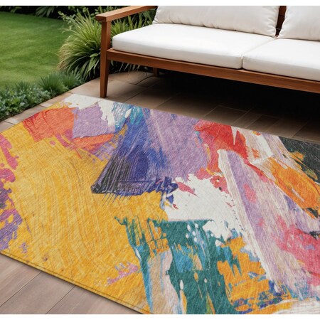 Homeroots 8' X 10' Gold Purple And Teal Blue Abstract Washable Indoor Outdoor Area Rug 611219
