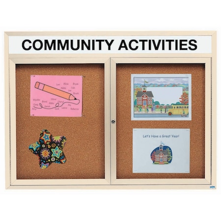 Aarco Enclosed Bulletin Board w/ Header Ivory Powder Coated Al Frame, 48''Hx60''W DCC4860RHIV