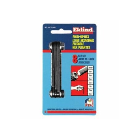 Eklind Inch Fold-Up Hex Key Set, 8 per Fold-Up, Hex Tip, Inch, Short 269-20811
