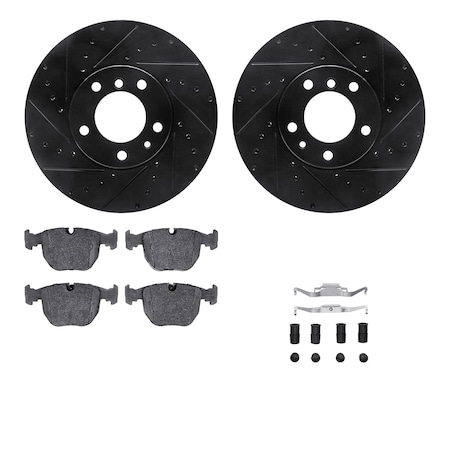 Dynamic Friction Co DFC Rotors-Drilled & Slotted-Black w/ EURO 5000 Ceramic Brake Pads Incl Hdw 8612-31029