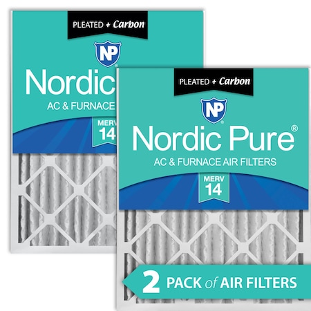 Nordic Pure 16x25x4 Plus Carbon Pleated Air Filter, High Capacity, MERV 14, 2 PK 16x25x4M14+C-2