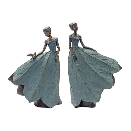 Homeroots Set of Two 21" Blue Resin Woman Figurine Tabletop Sculpture, 2PK 518073