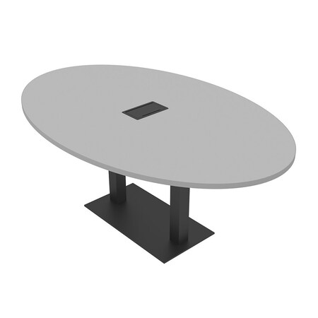 Skutchi Designs Oval Conference Table With Power Unit, 48 in W, 84 in L, Grey HAR-OVL-48X84-DOU.BK-U779-EBLK