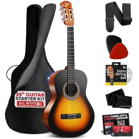 Pyle Beginner Acoustic Guitar Kit, 4/4 Full Size All Wood Instrument with Full Accessory Kit, Picks PGACLS90SBD