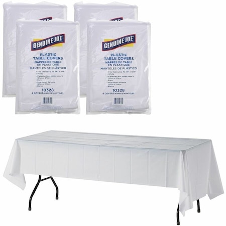 Genuine Joe Plastic Tablecovers - 108 x 54 - White, 125PK GJO10328CT