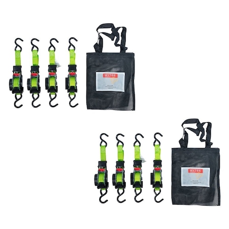 Mytee Products Mytee Products 8PK Retractable Ratchet Tie Down Straps w/ S Hook for Haul Trailer Bikes RS112R-FG4PKx2