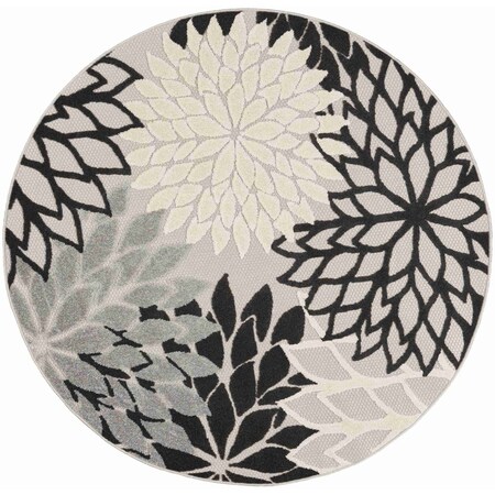 Homeroots 5' Black And White Round Floral Indoor Outdoor Area Rug 546648