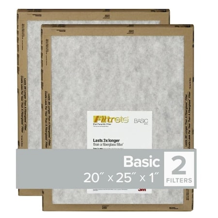 Filtrete Air Filter, 25 in L, 20 in W, 2 MERV, For: Air Conditioner, Furnace and HVAC System FPL03-2PK-24