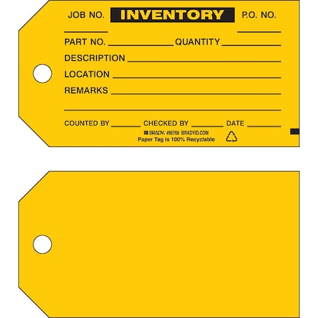Brady Inventory Tag INVENTORY Paper 3 x 5.75 Black on Yellow 100/PK, 100PK 86768