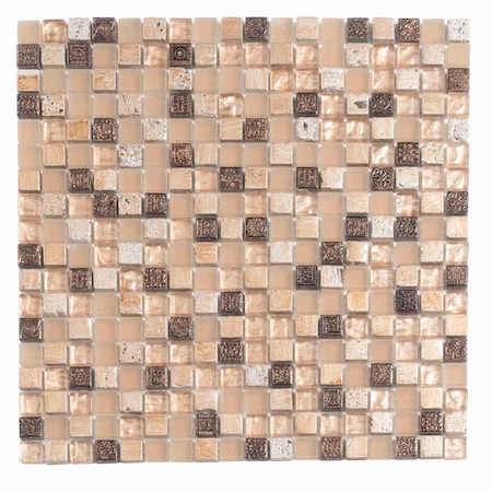 Apollo Tile Beige Brown 11.7 in x 11.7 in Glass, Resin Glossy Floor and Wall Mosaic Tile 4.75 sqft/case, 5PK APLBDA881521A
