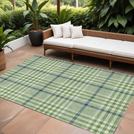 Homeroots 8' X 10' Green And Ivory Plaid Washable Indoor Outdoor Area Rug 601473