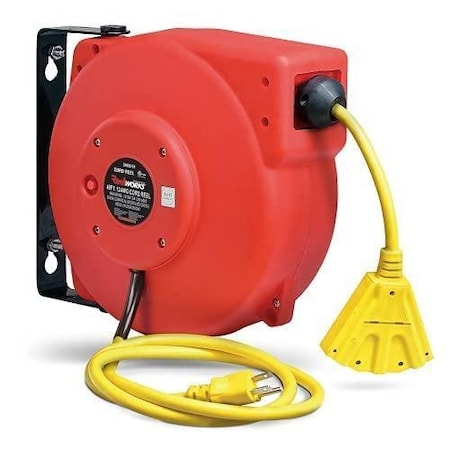 Reelworks cabel reel with 12AWGX3C, SJT 40ft yellow cord line, S3 Triple outlet CR605131S3A