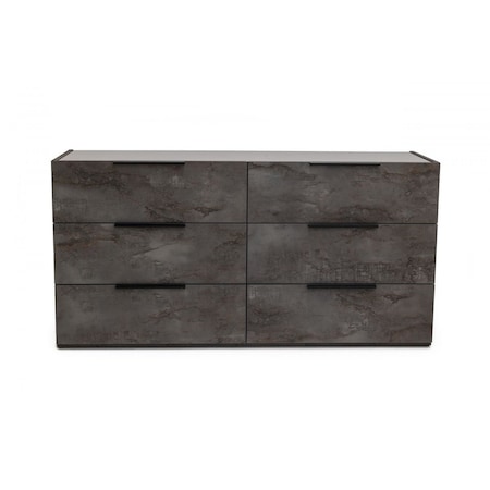 Homeroots 61" Grey Faux Marble Solid Manufactured Wood Six Drawer Double Dresser 490814