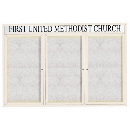 Aarco Illuminated Outdoor Enclosed Bulletin Board w/ Al Frame Header, Powder Coated White, 48''Hx72''W ODCC4872-3RHIW