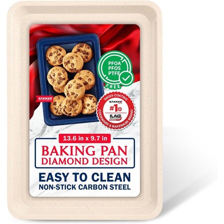 Bakken- Swiss BAKKEN Kitchen Nonstick Cookie Sheet, 13.58in. x 9.65in., PFOA-Free, Oven Safe, 450 DegF, White Marble BKDD1P79