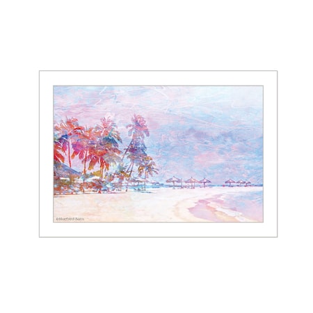 Homeroots Rainbow Bright Sandy Beach with Umbrellas White Framed Print Wall Art 529613