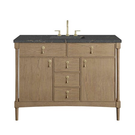 James Martin Vanities Kinnsden 48" Single Vanity, Weathered Oak w/ 3 CM Parisien Bleu Silestone Top D680-V48-WTO-3PBL