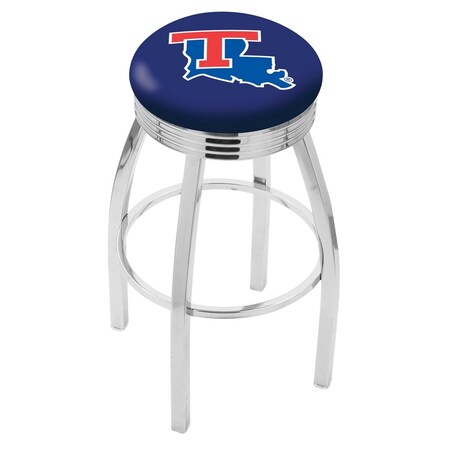 Holland Bar Stool Co 30" Chrome Louisiana Tech Swivel Bar Stool, Accent Ring L8C3C30LaTech
