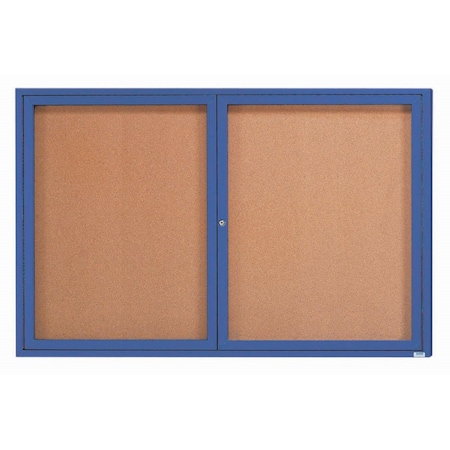 Aarco Enclosed Natural Pebble Grain Cork Bulletin Board w/ Blue Powder Coated Al Frame, 48''Hx72''W DCC4872RB