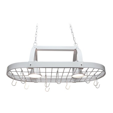 All The Rages Elegant Designs White 2 Light Kitchen Pot Rack with Downlights PR1000-WHT