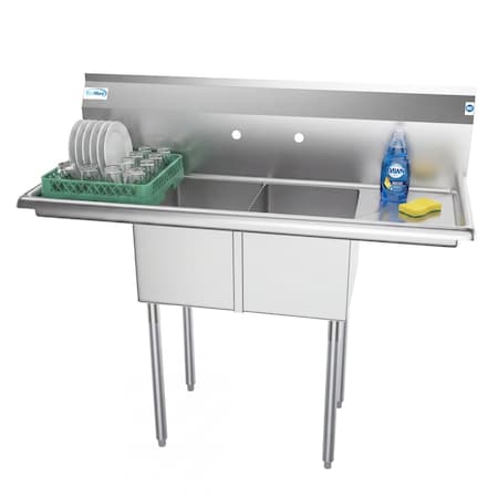 Koolmore 2 Compartment Stainless Steel NSF Commercial Kitchen Prep&Utility Sink w/2 Drainboards SB121610-12B3