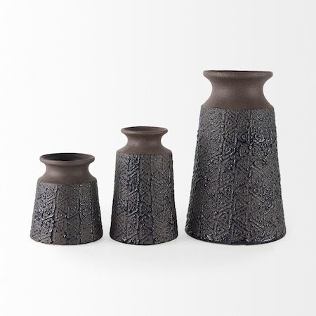 Homeroots 7" Brown Abstract Cylinder Ceramic Table Vase 397489