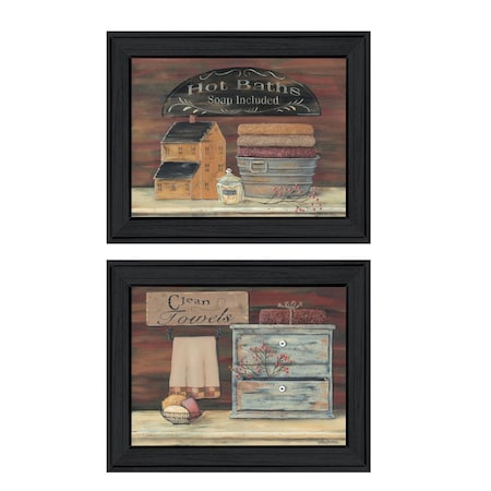Homeroots Set Of Two Hot Bath or Clean Towels Black Framed Print Bathroom Wall Art, 2PK 405977