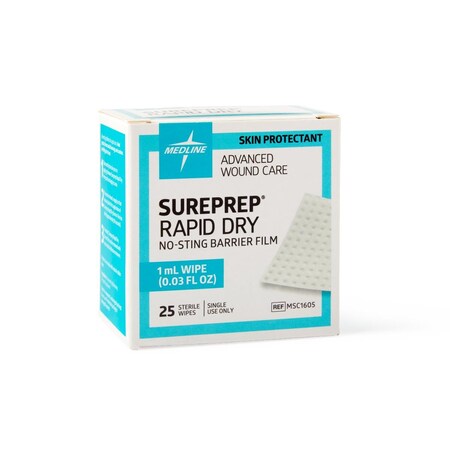 Medline SurePrep Rapid-Dry No-Sting Barrier Film, 1 mL Wipe, 100PK MSC1605