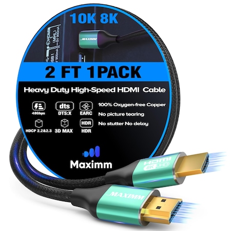 Maximm 2ft 8K 60Hz 48Gbps HDMI 2.1 Braided Cable, Green KIT-8K-HDMI-2FT-GN1PK