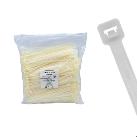 Cable Ties Unlimited Cable Tie, 8 in L, 40 lb Strength, 2.2 in Max Bundle Dia, Nylon 6/6, Natural, 1000PK I8-40-9M