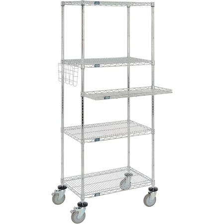 Global Industrial Nexel 4-Shelf Mobile Wire Computer Workstation w/ Cantilever Tray, 30"W x 18"D x 79"H, Chrome 695437