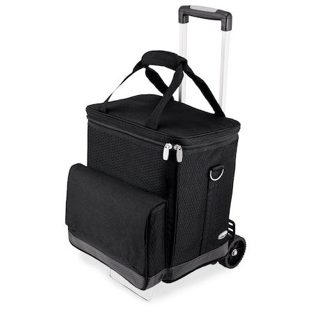 Picnic Time Family Of Brands Cellar 6-Bottle Wine Carrier & Cooler Tote with Trolley, Black with Gray Accents 660-85-179-000-0