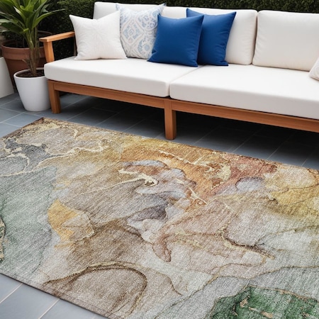 Homeroots 8' X 10' Gray and Gold Abstract Washable Non Skid Indoor Outdoor Area Rug 559165