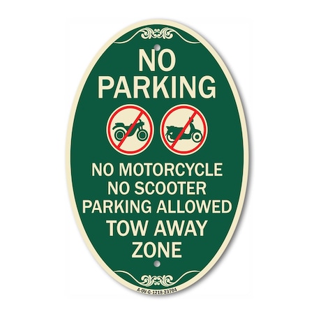 Signmission No Parking No Motorcycle No Scooter Parking A, 12 In X 18 In Architectural, Heavy Gauge Aluminum A-OV-G-1218-23704