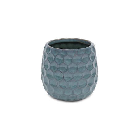 Homeroots Blue Ceramic 15 Ounce Round Distressed Pot Planter 487396