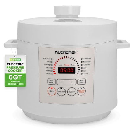 Nutrichef Electric Pressure Cooker 6 Quart Capacity, White NCHS60ZW