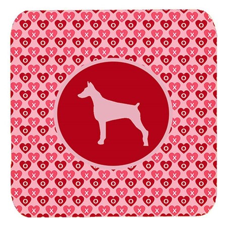 Carolines Treasures Doberman Valentine Hearts Foam Coasters - Set 4- 3.5 x 3.5 In. SDK1077-A-FC