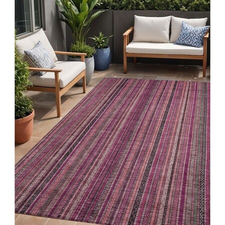 Homeroots 5' X 8' Pink Mauve And Blush Striped Washable Indoor Outdoor Area Rug 616377