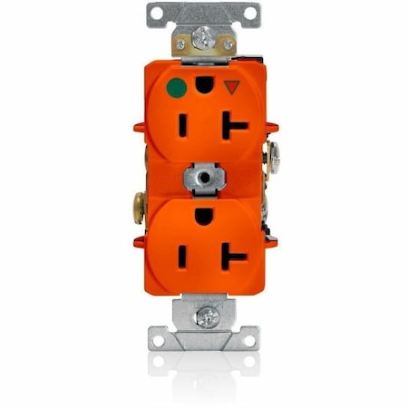 Leviton Straight Blade Receptacle, 5-20R, 20 A, 125V AC, 2 Pole, 3 Wire, Flush Mount, Single, Orange 8300-OIG