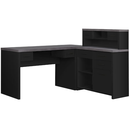 Homeroots 59" Gray and Black L Shape Computer Desk With Eight Drawers 333528