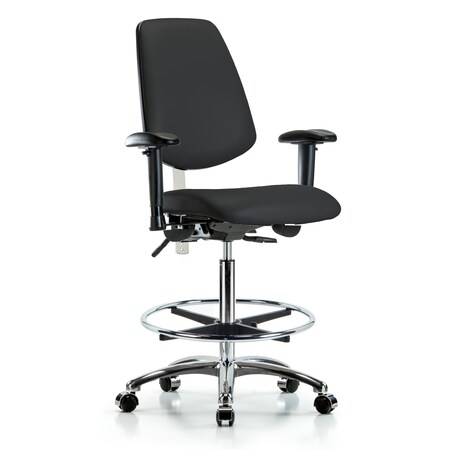 Blue Ridge Ergonomics Clean Room Chair Vin Hi Ben Chair, Med, Bk, Blk, CL100, Adjustable Arms, 26" to 35-1/2" Height, Vinyl BR-NCR-VHBCH-MB-CR-T0-A1-CF-CC-8540