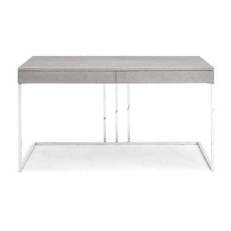 Homeroots Desk In Gray Oak Veneer With Stainless Steel Base 320757