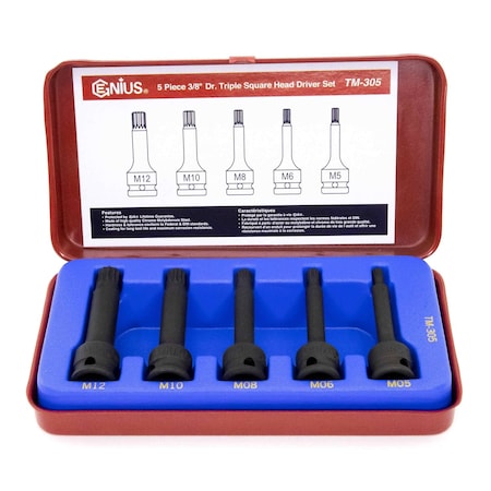 Genius Tools 5PC 3/8in Dr. Triple Square Head Driver Set TM-305