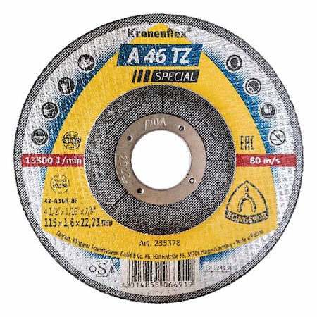 Klingspor Cut-off Wheel A 46 TZ, 4-1/2" x 1/16" x 7/8", 25PK A46TZ1151.622D
