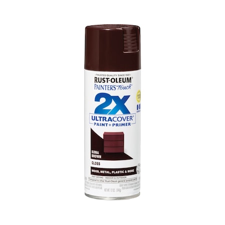 Rust-Oleum Spray Paint, Kona Brown, Gloss, Solvent, 12 oz 334038