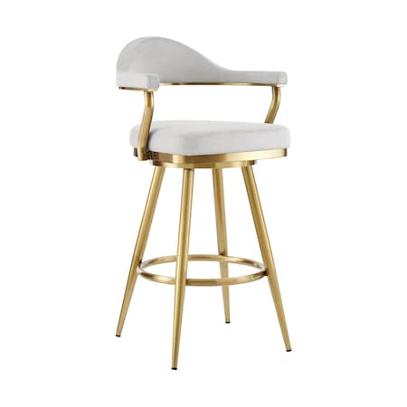 Armen Living Justin 26in Swivel Counter Stool with Gold Brushed Stainless Steel and Silver Fabric LCJTBABGLSI26