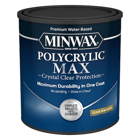 Minwax Polycrylic Interior Wood Stain, Semi-Gloss, Clear, Liquid, 1 qt 622225555
