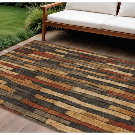 Homeroots 9' X 12' Coffee And Brown Striped Washable Indoor Outdoor Area Rug 608944