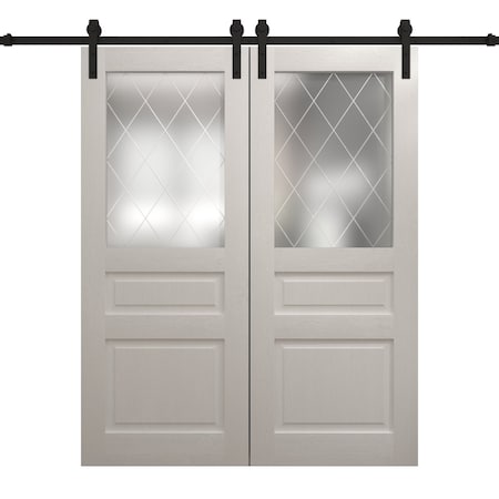 Sartodoors Modern Double Barn Door 36 x 96 inches, Ego 5011 Painted White Oak, 13FT Rail Track Set, Solid Pa EGO5011DB-PWO-3696