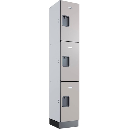 Global Industrial 3-Tier 3 Door Wood Locker, 12"W x 15"D x 76"H, Gray, Assembled 299244